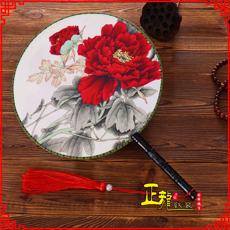 麻栗坡古典中国风团扇空白扇跳舞蹈扇 真丝宫扇